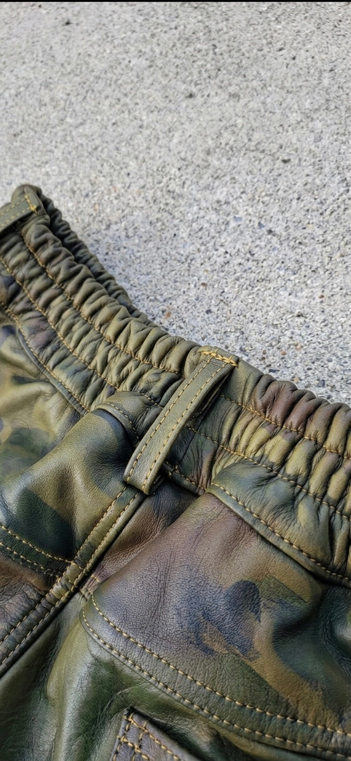 LEATHER CAMO SHORTS
