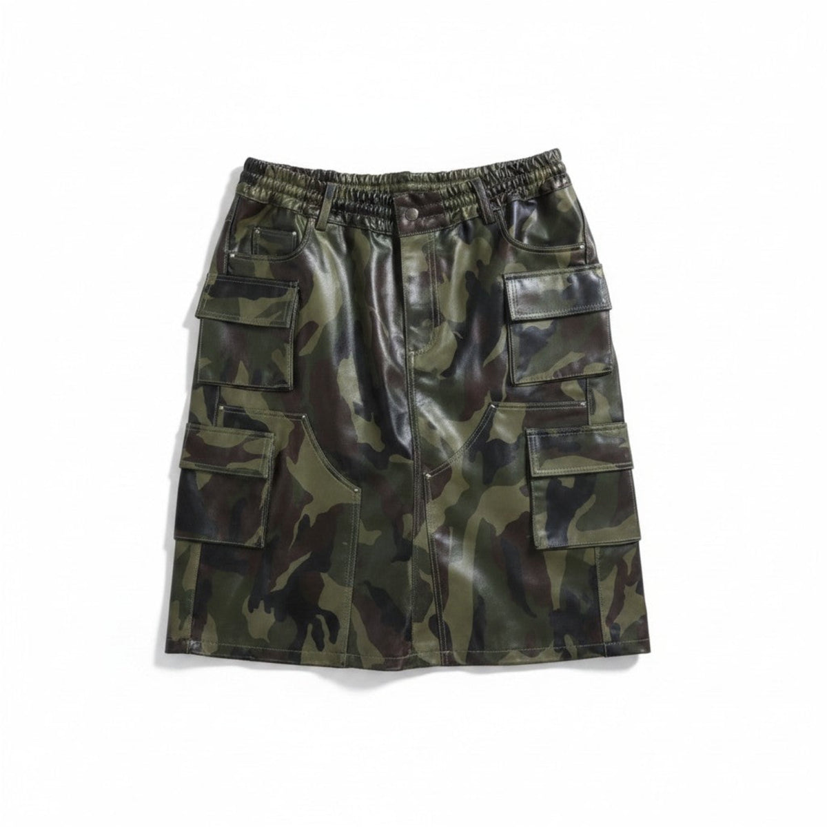LEATHER CAMO SHORTS