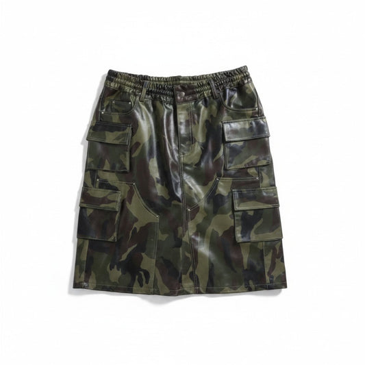 LEATHER CAMO SHORTS