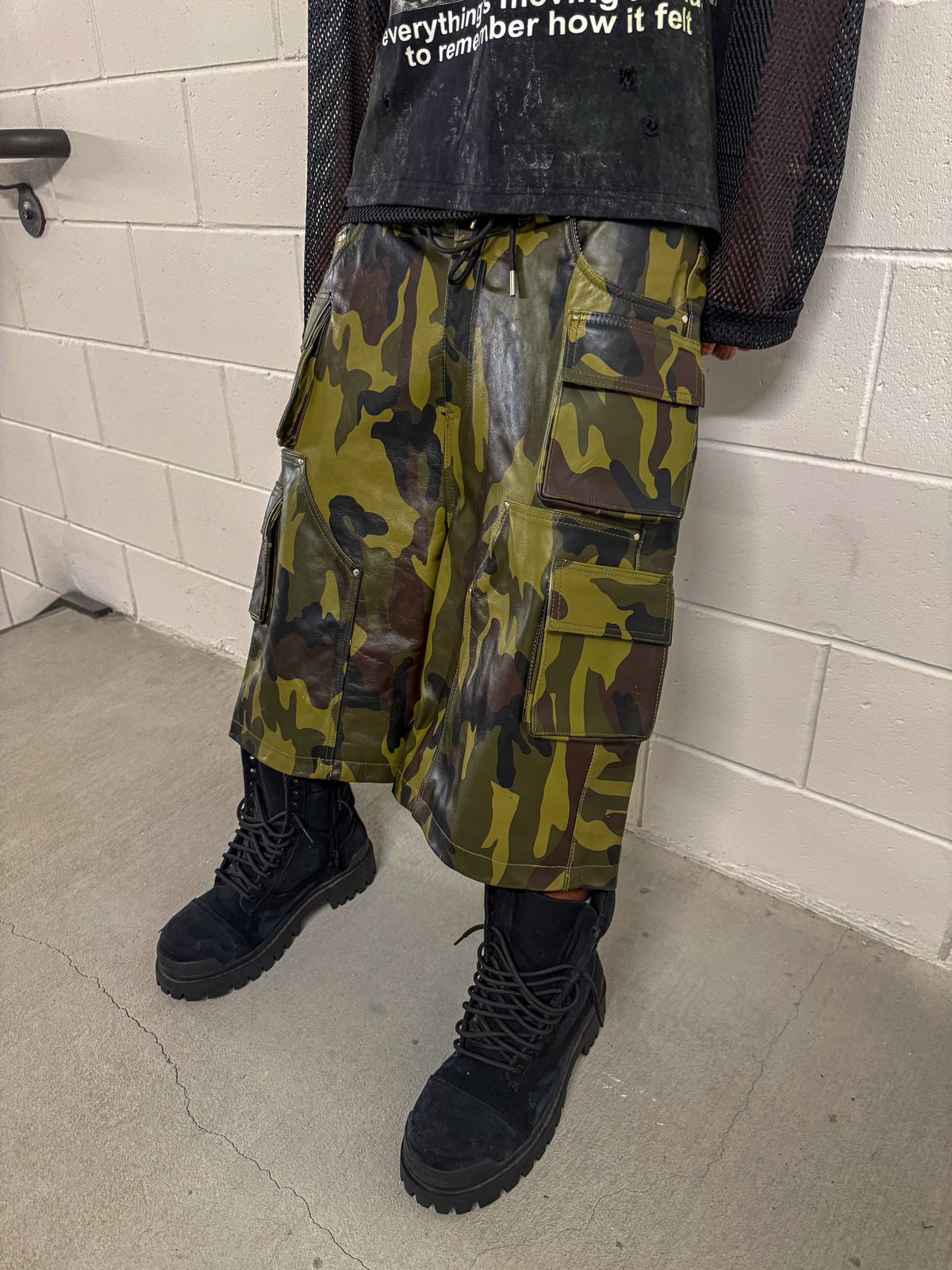 LEATHER CAMO SHORTS